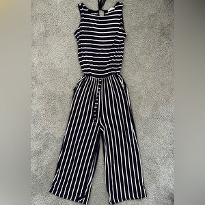 Zenana Outfitters Navy and White Striped Jumpsuit